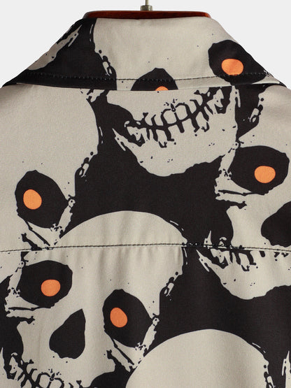 Men's Skull Cool Graphic Button Up Short Sleeve Punk Rock Art Black Hawaiian shirt