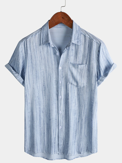 Men’s Light Blue Striped Short Sleeve Breathable Cool Casual Summer Shirt