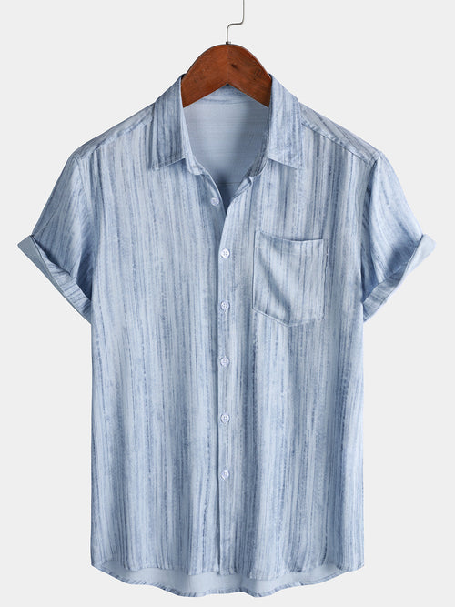 Men’s Light Blue Striped Short Sleeve Breathable Cool Casual Summer Shirt