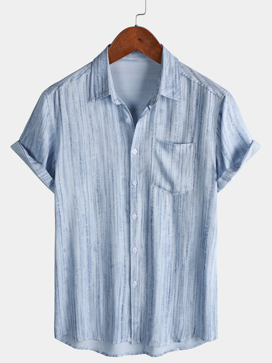 Men’s Light Blue Striped Short Sleeve Breathable Cool Casual Summer Shirt