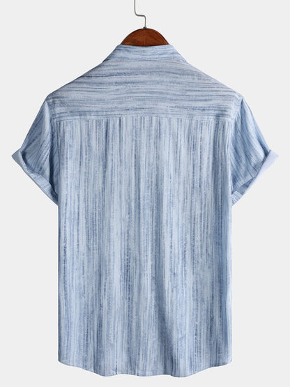 Men’s Light Blue Striped Short Sleeve Breathable Cool Casual Summer Shirt