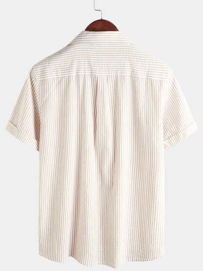 Men's Button Up Casual 100% Cotton Summer Pocket Short Sleeve Shirt