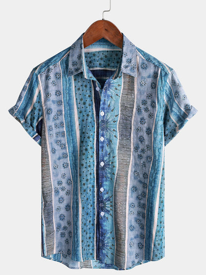 Men’s Striped Short Sleeve Button Down Breathable Cool Casual Shirt