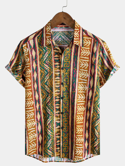 Men’s Tribal Striped Short Sleeve Vintage Casual Shirt