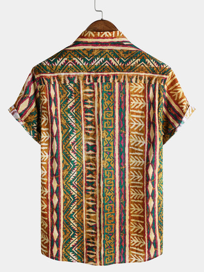 Men’s Tribal Striped Short Sleeve Vintage Casual Shirt