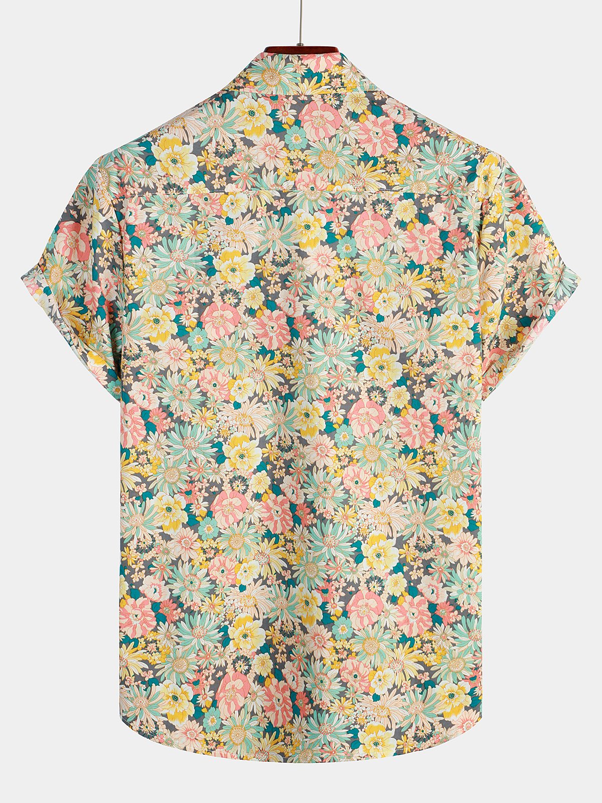 Men's Vintage Floral Cotton Button Up Short Sleeve Shirt