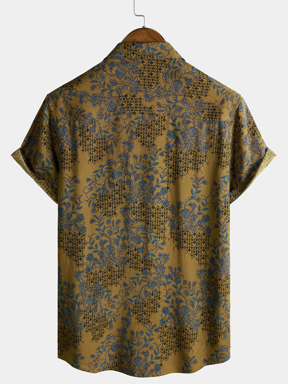 Men's Breathable Lightweight Short Sleeve Bohemian Vine Floral Resort Shirt