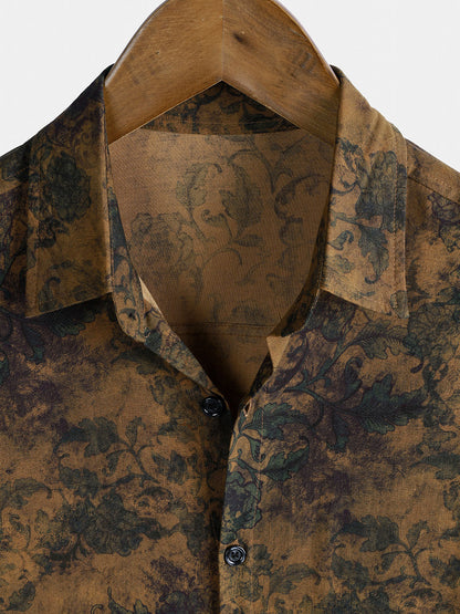 Men's Island Holiday Bohemian Short Sleeve Vintage Muted Botanical Breathable Lightweight Shirt