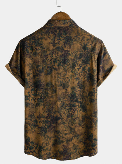 Men's Island Holiday Bohemian Short Sleeve Vintage Muted Botanical Breathable Lightweight Shirt