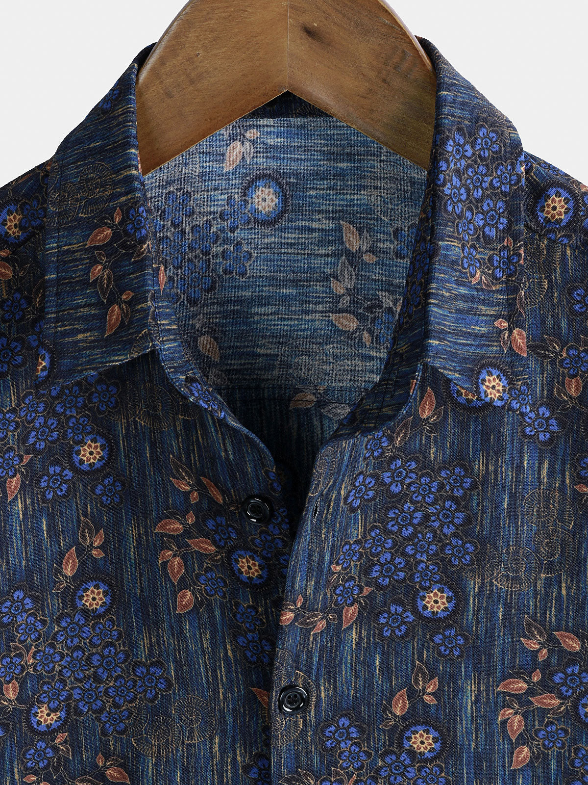 Men's Vintage Blue Floral Print Short Sleeve Shirt