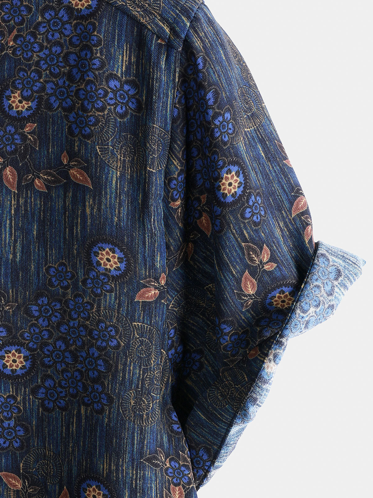 Men's Vintage Blue Floral Print Short Sleeve Shirt