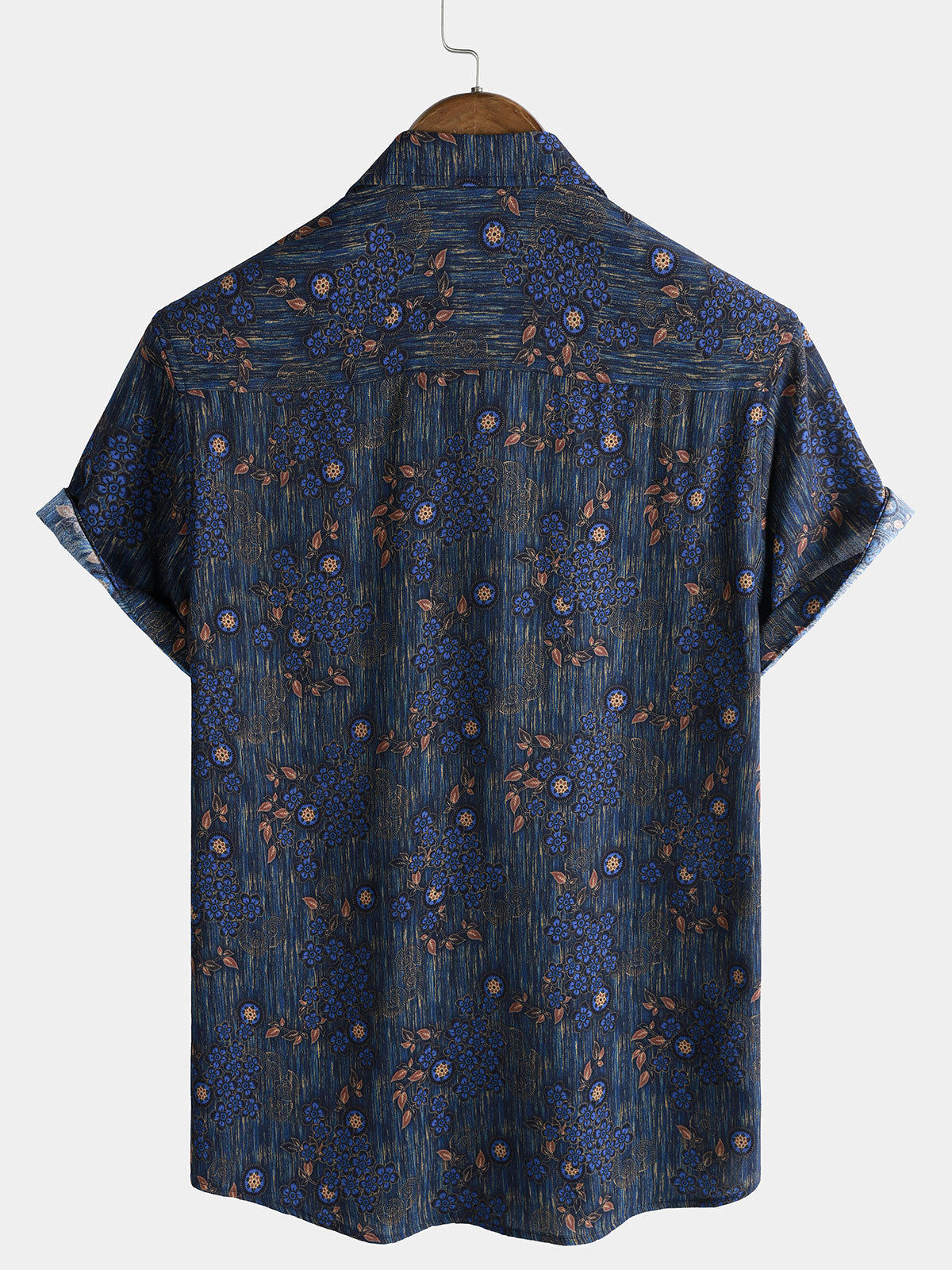 Men's Vintage Blue Floral Print Short Sleeve Shirt