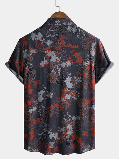 Men's Short Sleeve Rayon Retro Breathable Lightweight Island Travel Shirt