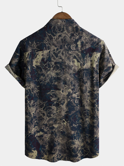 Men's Vintage Lightweight Breathable Rayon Short Sleeve Holiday Leisure Shirt