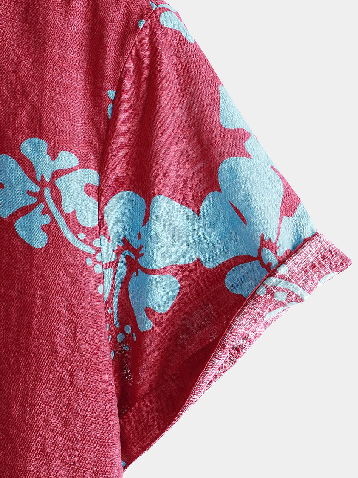 Men's Short Sleeve Red Floral Button Up Beach Tropical Hawaiian Shirt