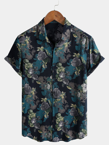 Men's Short Sleeve Lightweight Breathable Retro Island Holiday Floral Pattern Shirt