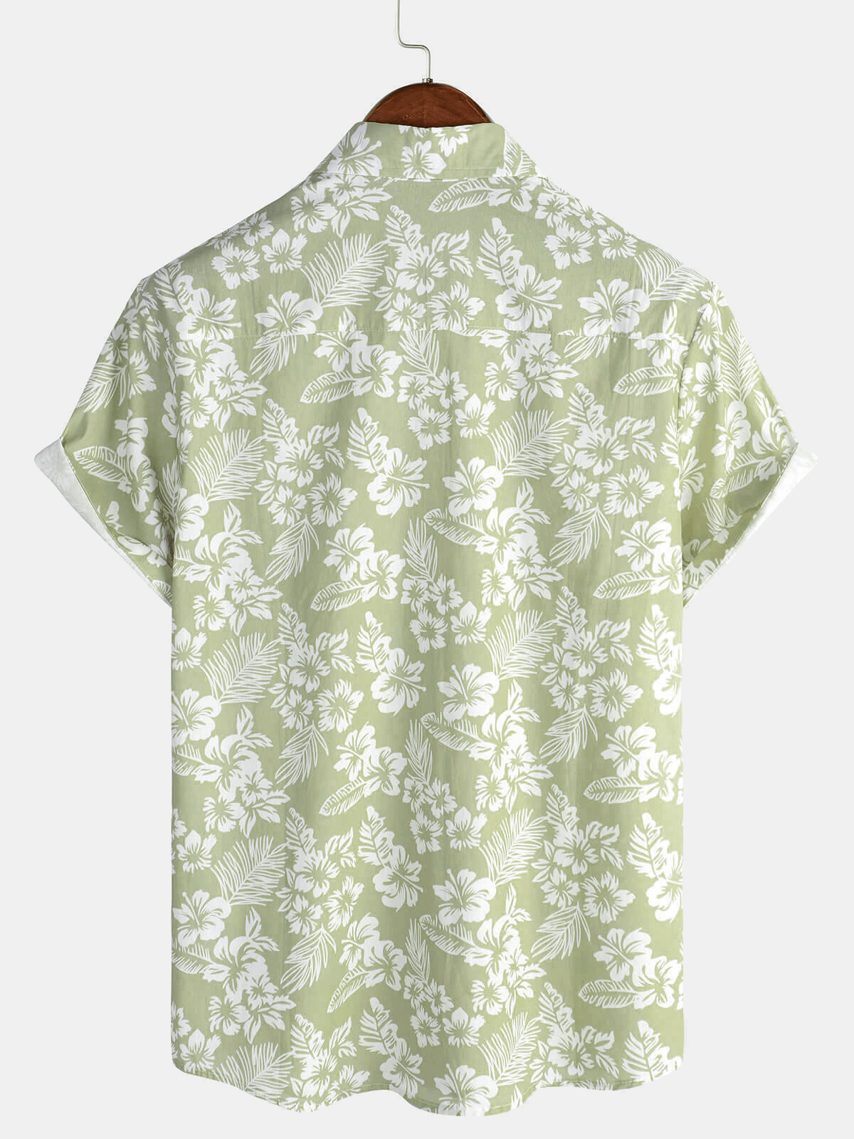 Men's Hawaiian Green Holiday Cotton Summer Floral Button Up Short Sleeve Shirt