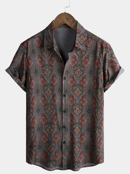 Men's Vintage Tribal Graphic Short Sleeve Bohemian Lightweight Breathable Cruise Shirt