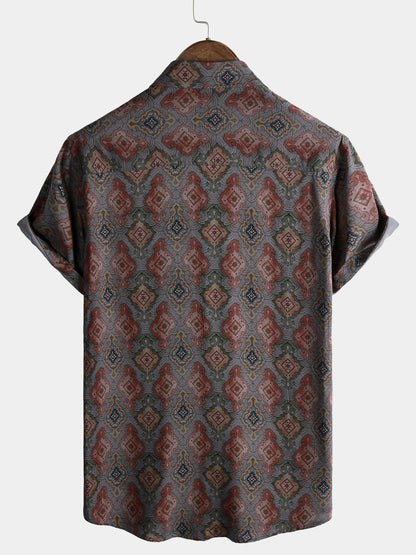 Men's Vintage Tribal Graphic Short Sleeve Bohemian Lightweight Breathable Cruise Shirt