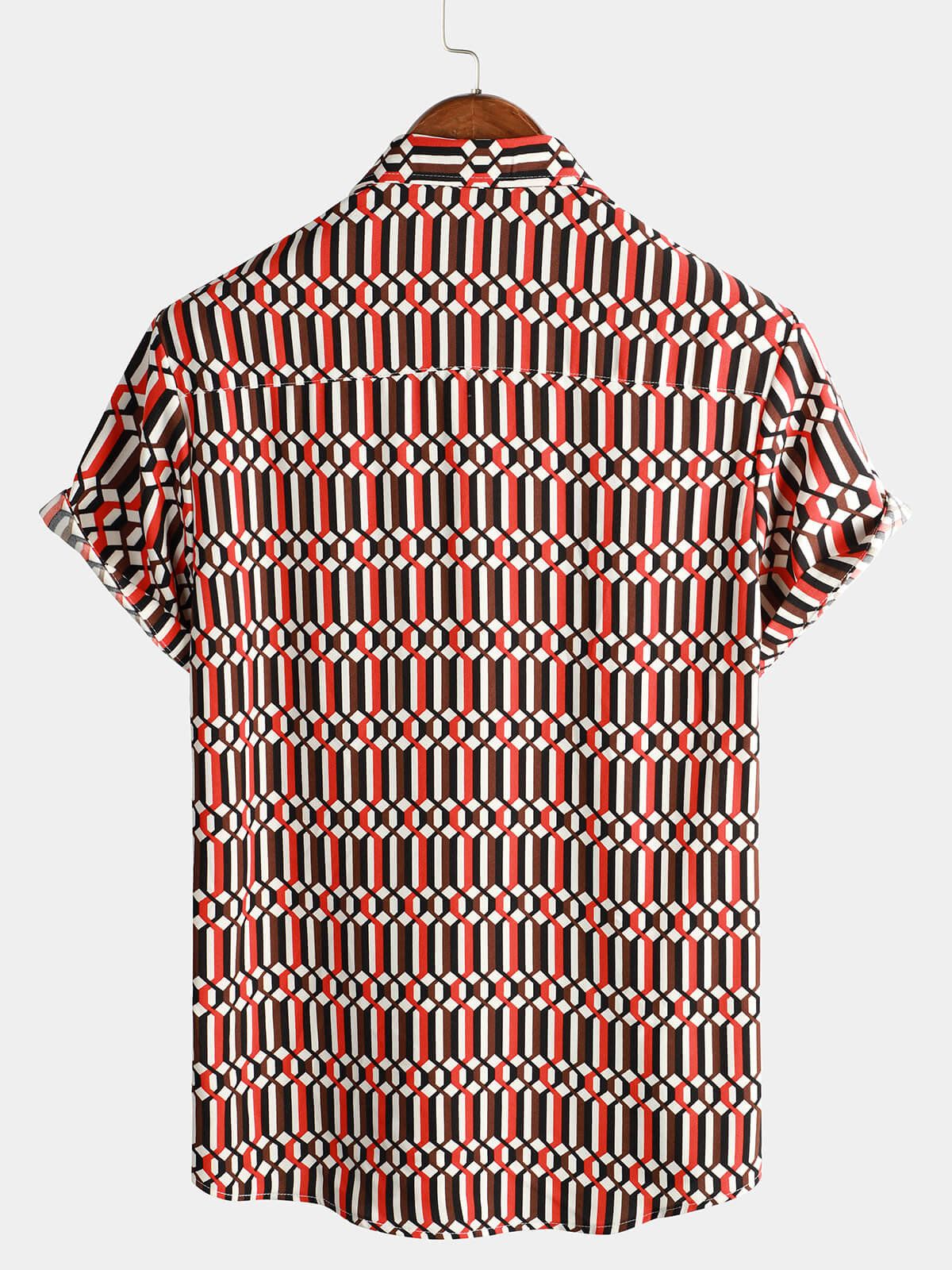 Men's Casual Retro Geometric Button Up Cool Short Sleeve Summer Shirt