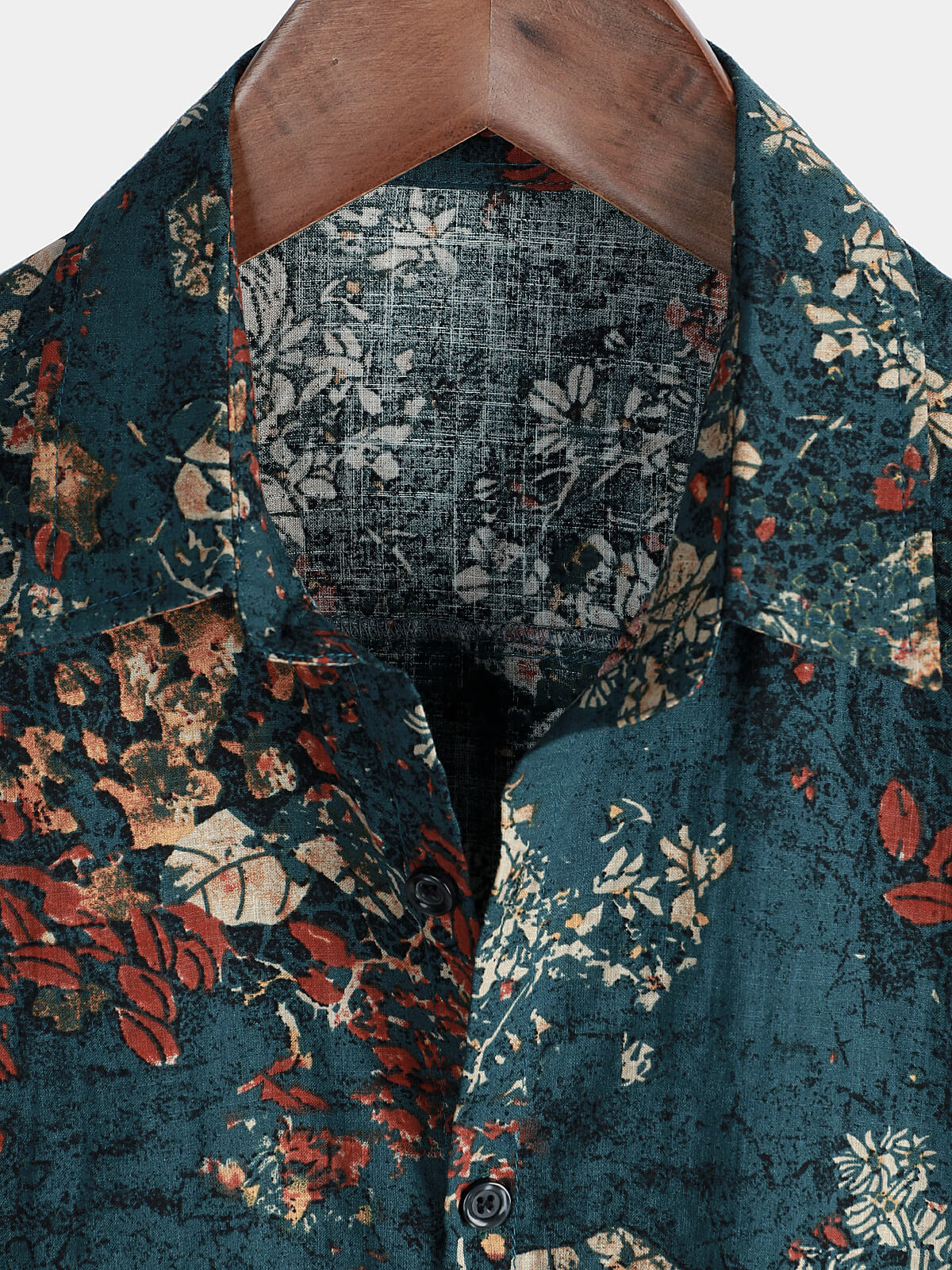 Men's Vintage Holiday Retro Cotton Floral Button Up Short Sleeve Shirt