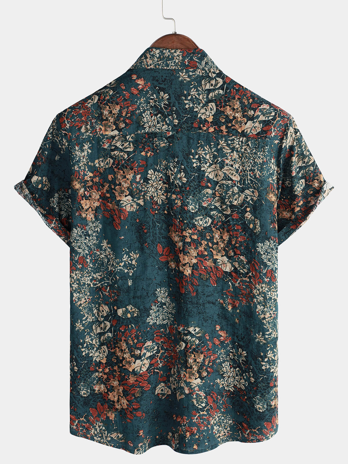 Men's Vintage Holiday Retro Cotton Floral Button Up Short Sleeve Shirt