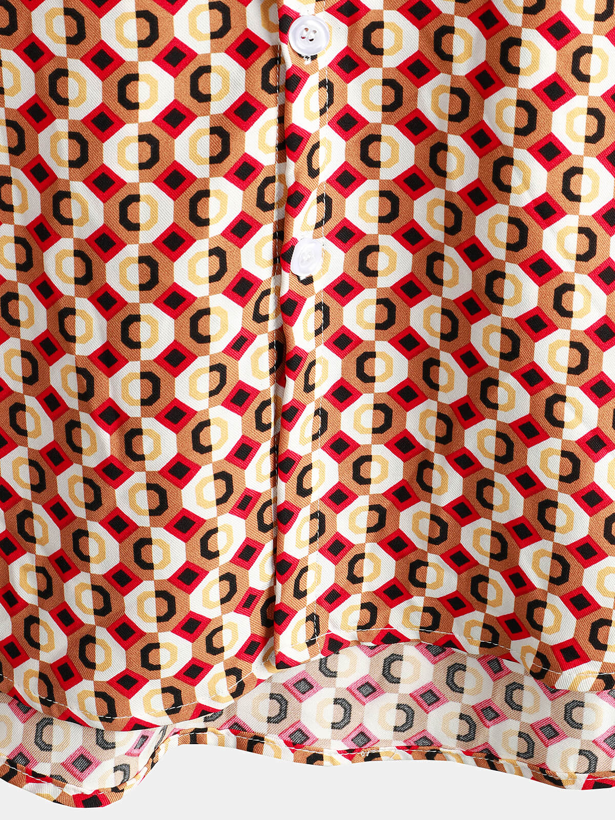 Men's Retro Geometric 70s Disco Party Button Up Summer Short Sleeve Shirt
