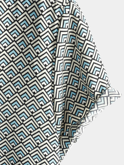 Men's Casual Vintage Geometric Button Up Holiday Summer Retro Short Sleeve Shirt