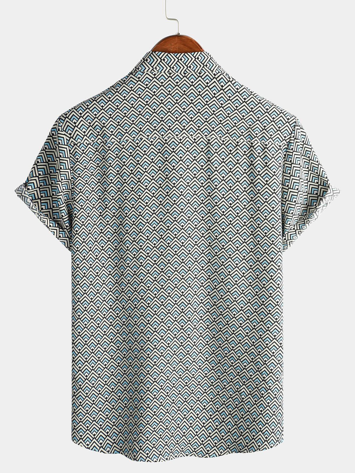 Men's Casual Vintage Geometric Button Up Holiday Summer Retro Short Sleeve Shirt