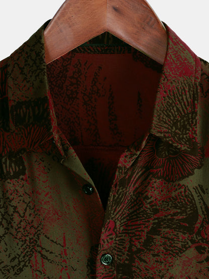 Men's Retro Floral Button Up Casual Short Sleeve Shirt