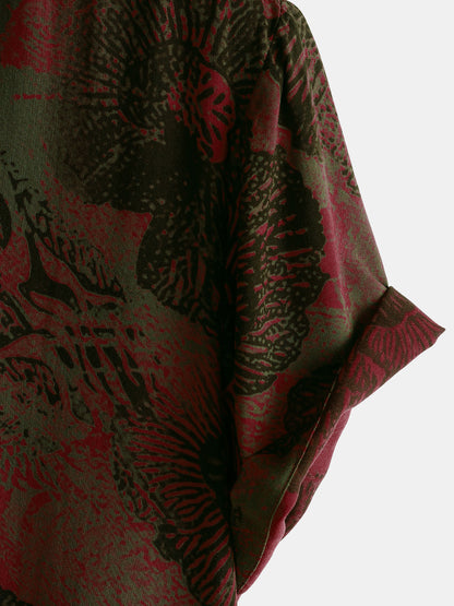 Men's Retro Floral Button Up Casual Short Sleeve Shirt