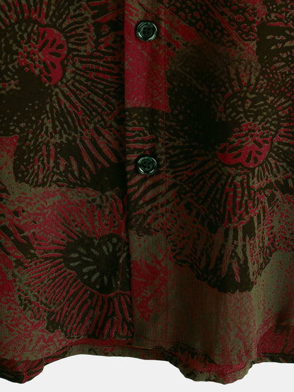Men's Retro Floral Button Up Casual Short Sleeve Shirt