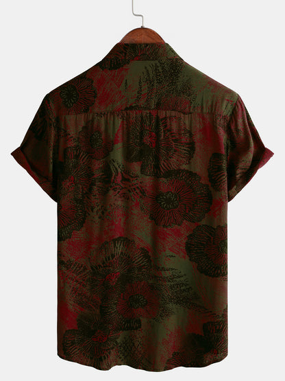 Men's Retro Floral Button Up Casual Short Sleeve Shirt