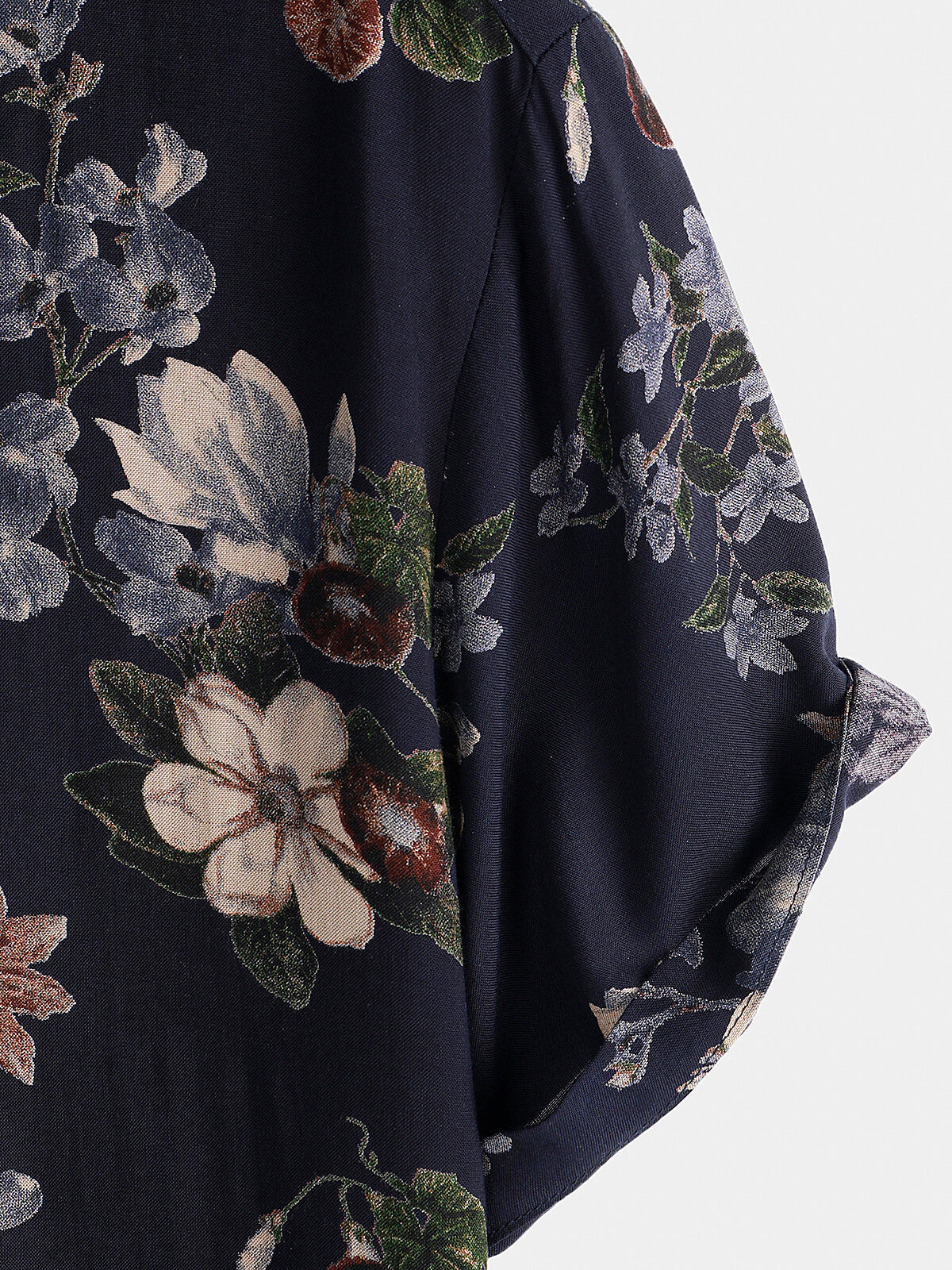 Men's Vintage Navy Blue Holiday Summer Floral Beach Rayon Short Sleeve Shirt