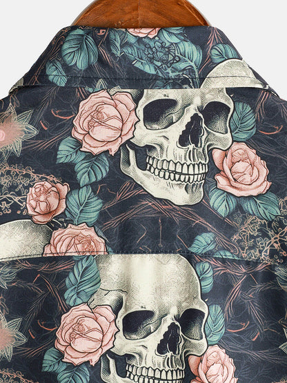 Men's Cool Skull Punk Rock Holiday Beach Short Sleeve Summer Shirt