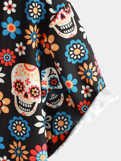 Men's Sugar Skull Punk Rock Holiday Cool Beach Short Sleeve Summer Shirt