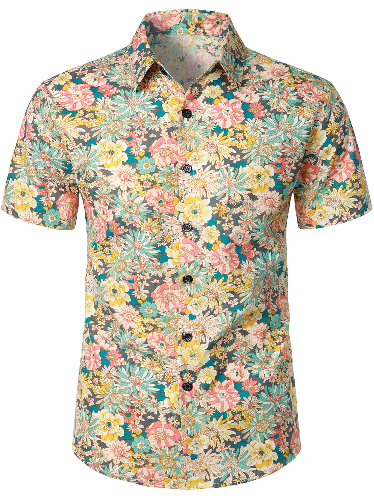 Men's Vintage Floral Cotton Button Up Short Sleeve Shirt