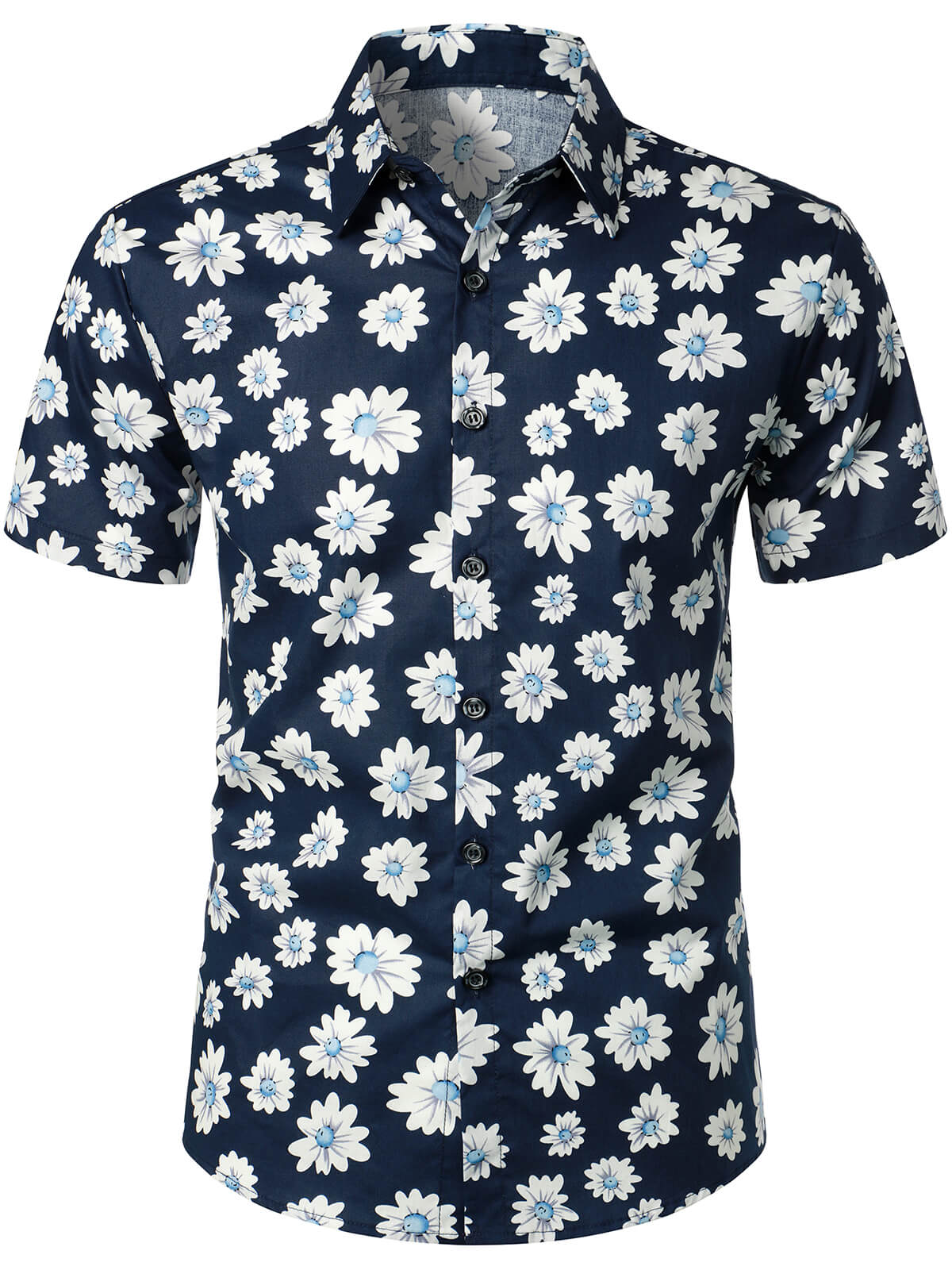 Men's Navy Blue Daisy Hawaiian Short Sleeve Shirt