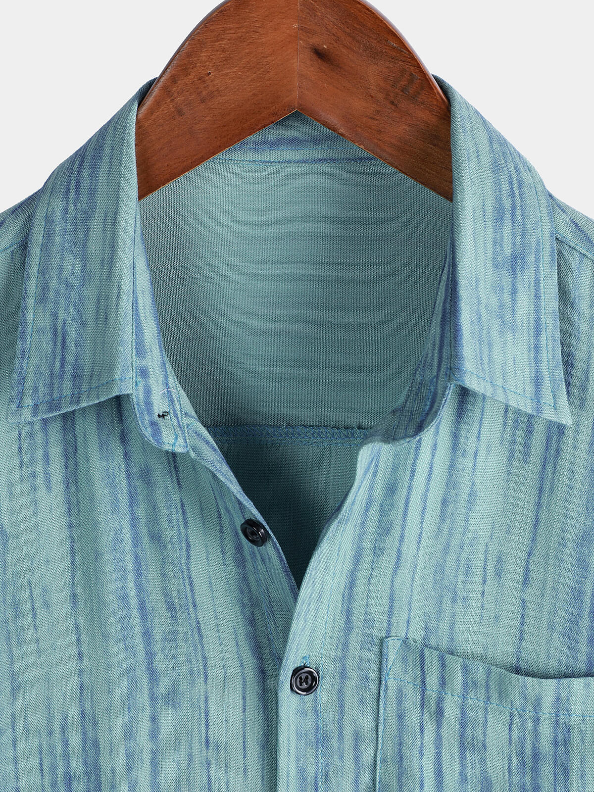 Men's Breathable Short Sleeve Pocket Blue Striped Shirt