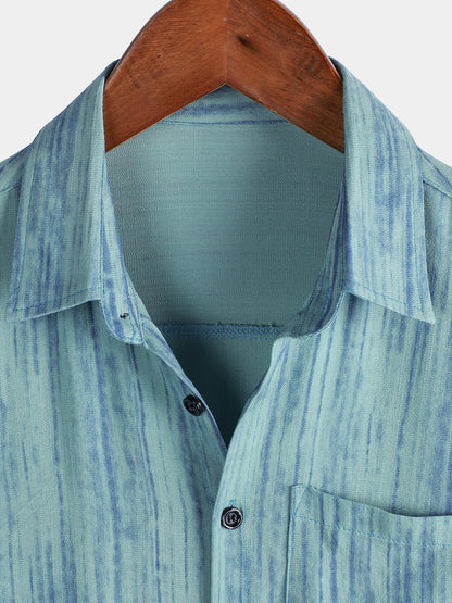 Men's Breathable Short Sleeve Pocket Blue Striped Shirt