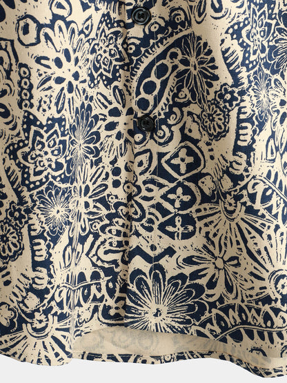 Men's Retro Floral Pocket Short Sleeve 70s Paisley Print Vintage Button Up Shirt