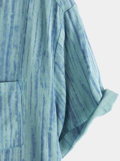 Men's Breathable Short Sleeve Pocket Blue Striped Shirt