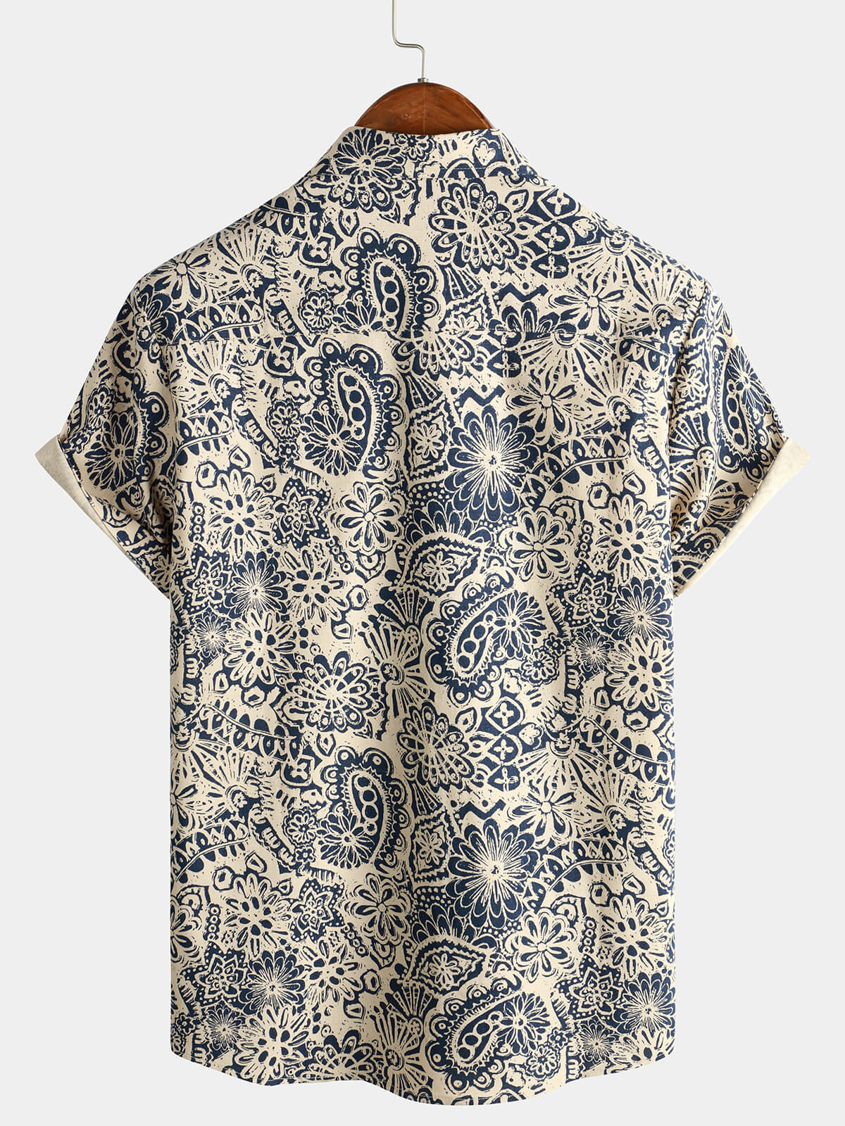 Men's Retro Floral Pocket Short Sleeve 70s Paisley Print Vintage Button Up Shirt