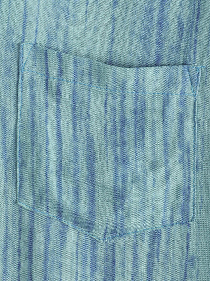 Men's Breathable Short Sleeve Pocket Blue Striped Shirt