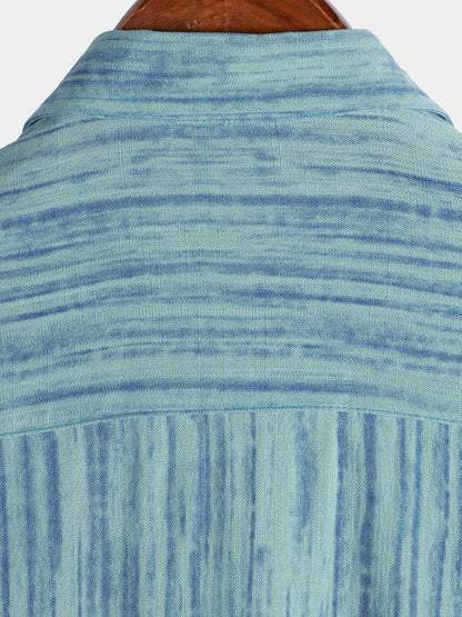 Men's Breathable Short Sleeve Pocket Blue Striped Shirt