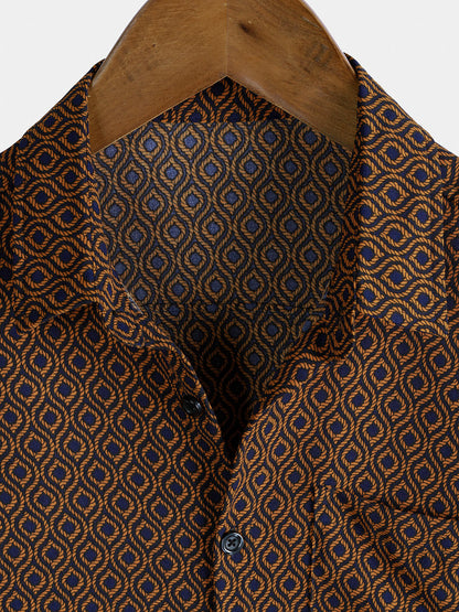 Men's Casual Holiday Brown Short Sleeve Button Up Retro Shirt