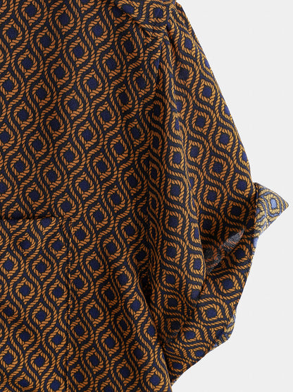 Men's Casual Holiday Brown Short Sleeve Button Up Retro Shirt