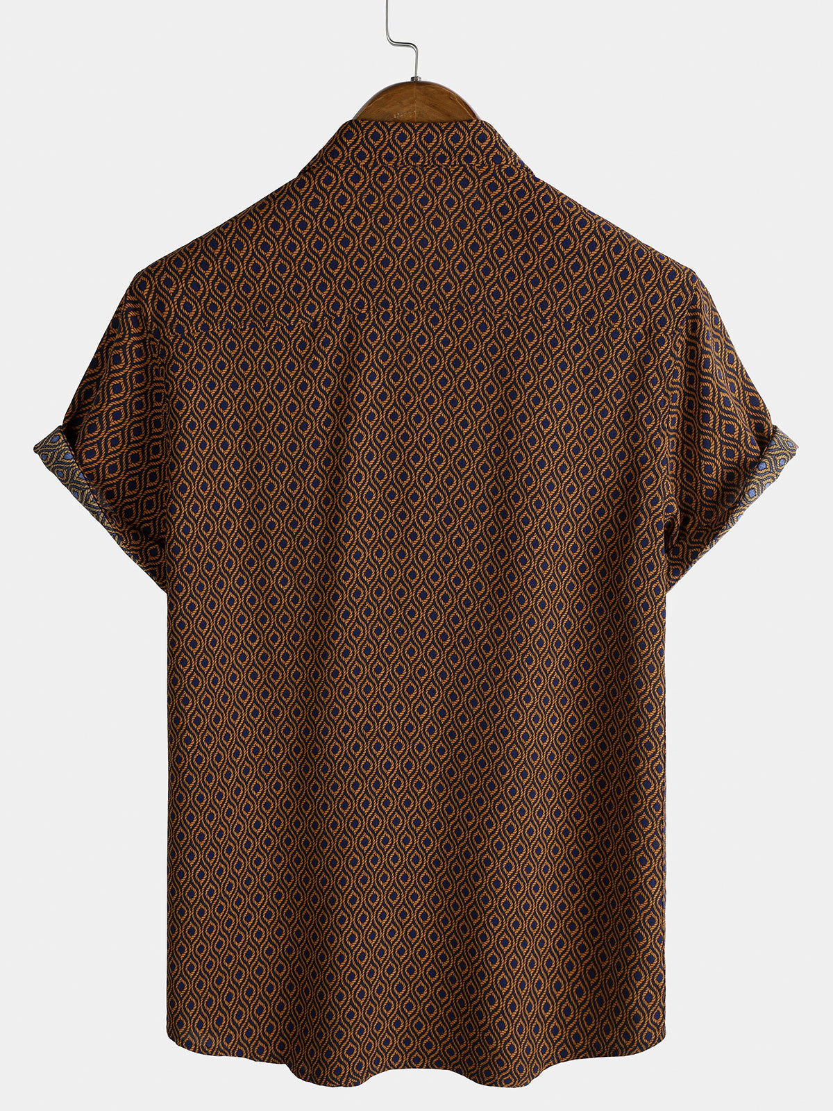 Men's Casual Holiday Brown Short Sleeve Button Up Retro Shirt