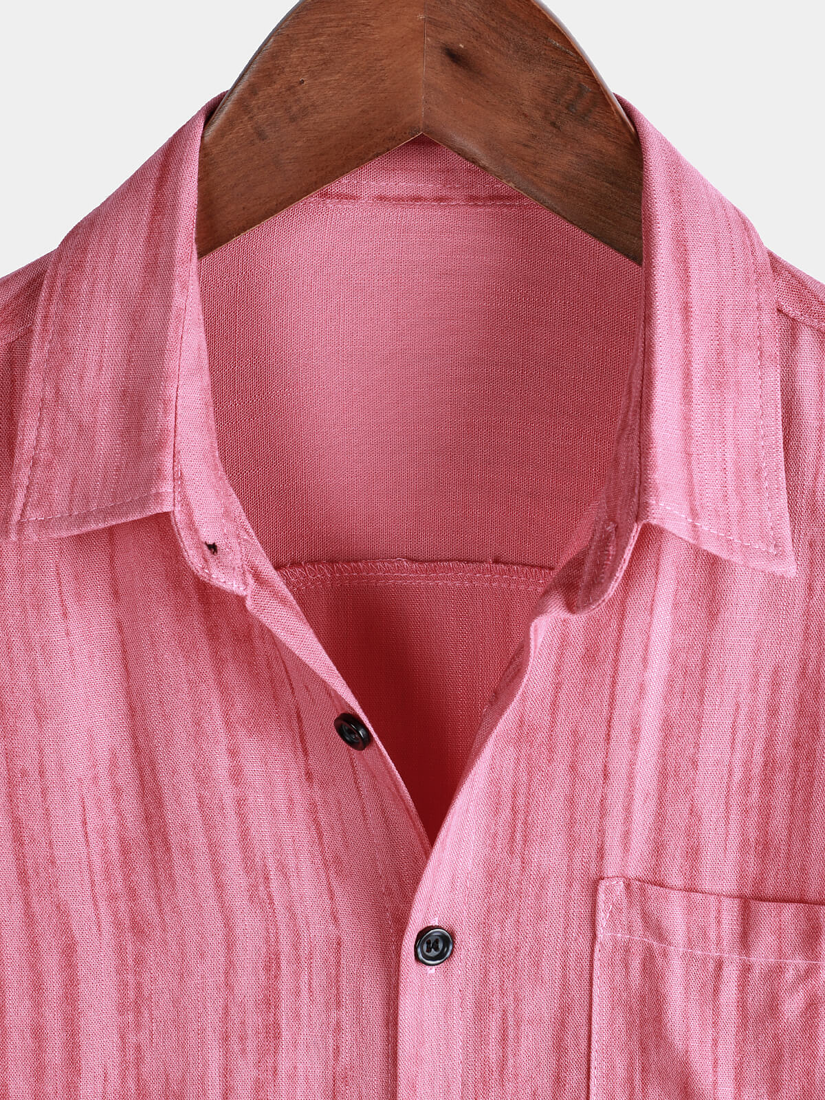 Men's Breathable Short Sleeve Pocket Pink Striped Shirt