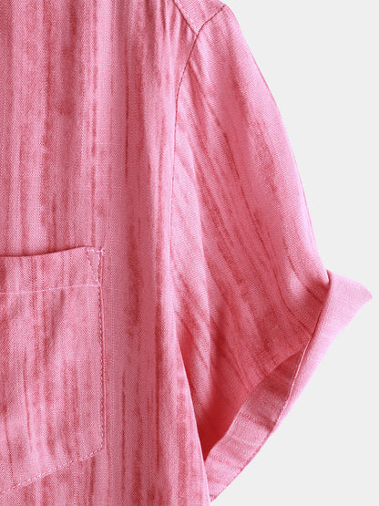 Men's Breathable Short Sleeve Pocket Pink Striped Shirt
